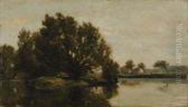 Barque Au Grand Chene Oil Painting by Karl Pierre Daubigny