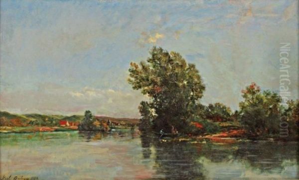 Village Au Bord Du Fleuve Oil Painting by Karl Pierre Daubigny