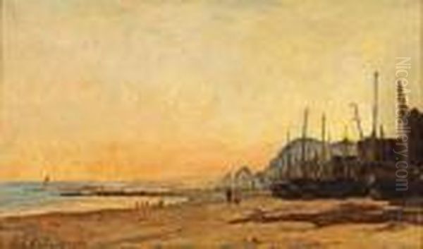 Les Roches Noires A Trouville Oil Painting by Karl Pierre Daubigny