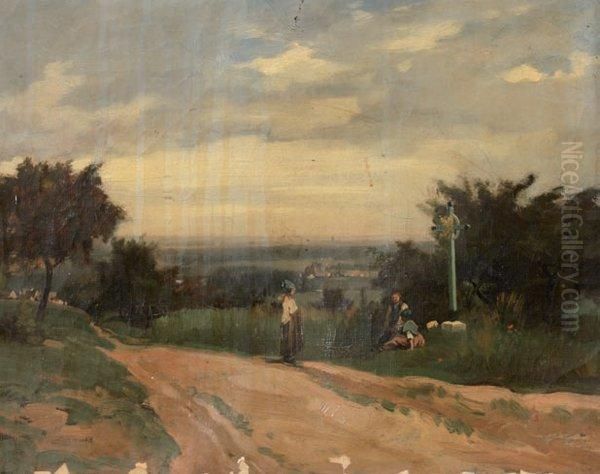 la Halte Sur Le Chemin Oil Painting by Karl Pierre Daubigny