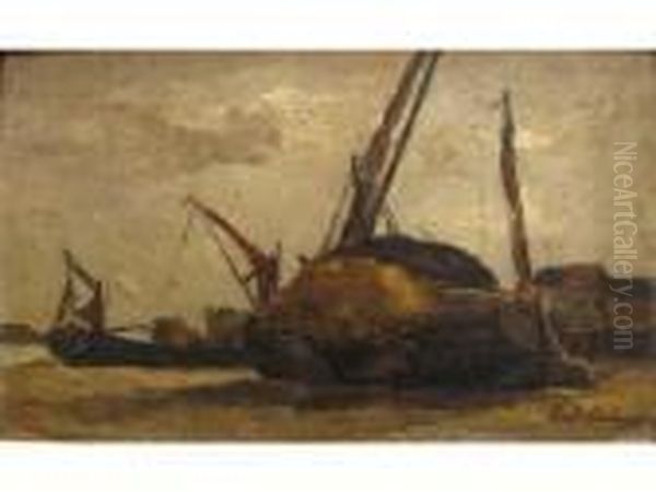 Voiliers Au Port En Normandie Oil Painting by Karl Pierre Daubigny