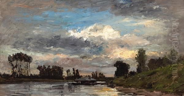 Bords De L'yonne A Montereau Oil Painting by Karl Pierre Daubigny