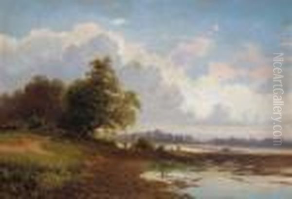 Fluslandschaft Mit Figurlicher Staffage Oil Painting by Karl Pierre Daubigny