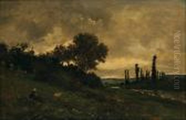 Les Bergers Oil Painting by Karl Pierre Daubigny