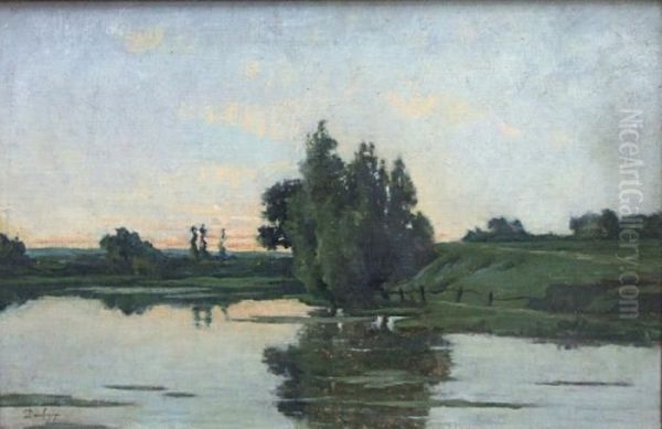 Paysage Lacustre Au Coucher De Soleil Oil Painting by Karl Pierre Daubigny