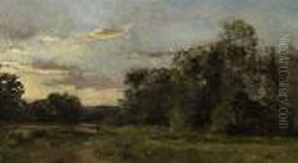 Flusslandschaft Mit Personen. Oil Painting by Karl Pierre Daubigny