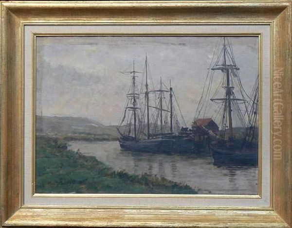 Voiliers Sur La Riviere Oil Painting by Karl Pierre Daubigny