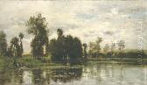 Lavandieres Oil Painting by Karl Pierre Daubigny