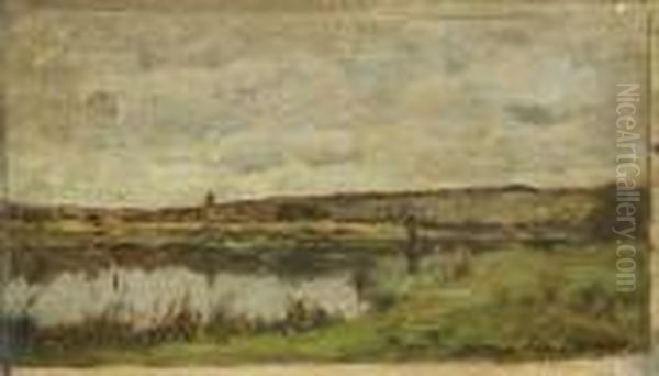 Pecheurs Au Bord De La Riviere Oil Painting by Karl Pierre Daubigny