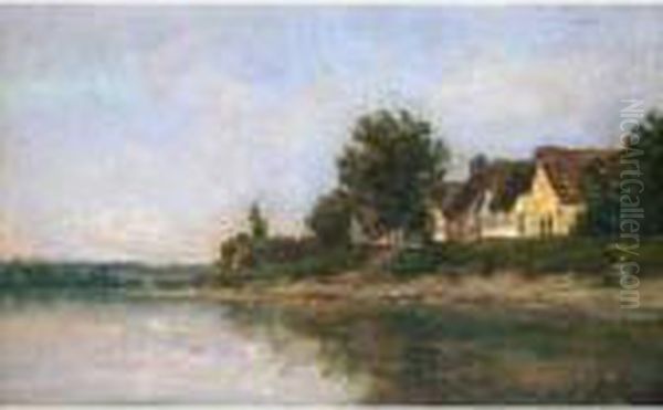 Paysage Au Bord De Riviere Oil Painting by Karl Pierre Daubigny