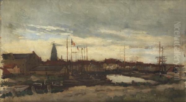 Le Chenal A Honfleur Oil Painting by Karl Pierre Daubigny