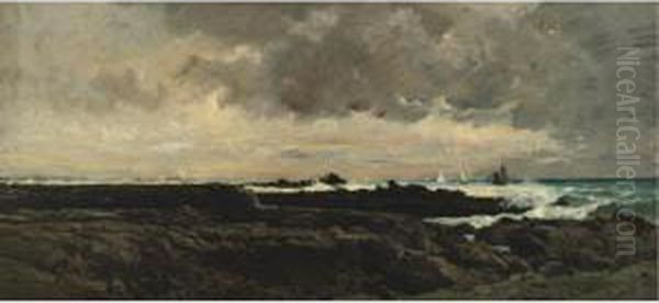 Les Roches De La Point De Pen Mark Oil Painting by Karl Pierre Daubigny