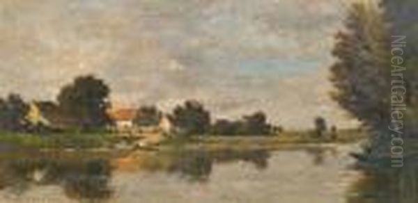 Paysage Avec Riviere. 1869 Oil Painting by Karl Pierre Daubigny