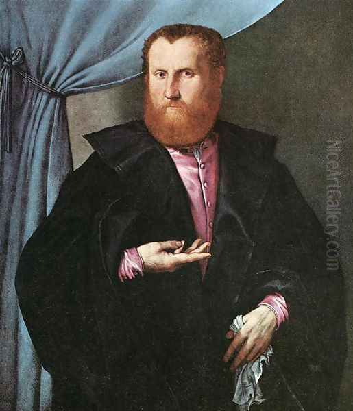 Portrait Of A Man In Black Silk Cloak Oil Painting by Lorenzo Lotto