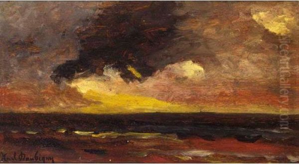 Landscape At Dusk Oil Painting by Karl Pierre Daubigny