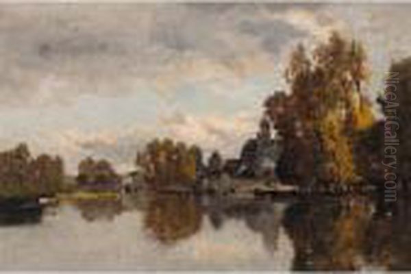 Moret Sur Loing, Pres De Fontainebleau Oil Painting by Karl Pierre Daubigny