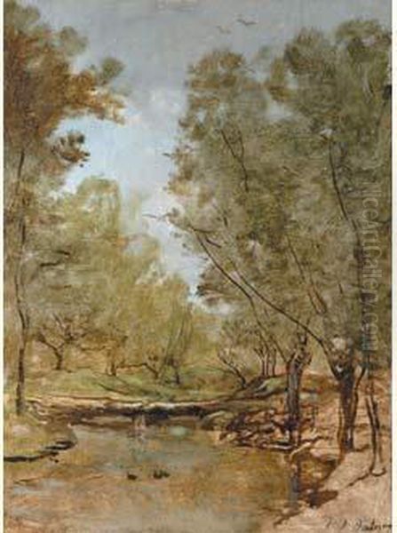 Etude De Saules Au Bord De L'etang Oil Painting by Karl Pierre Daubigny