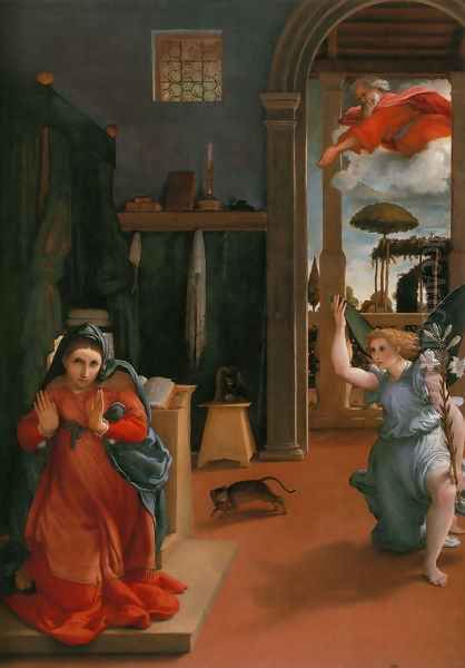 Annunciation c. 1527 Oil Painting by Lorenzo Lotto