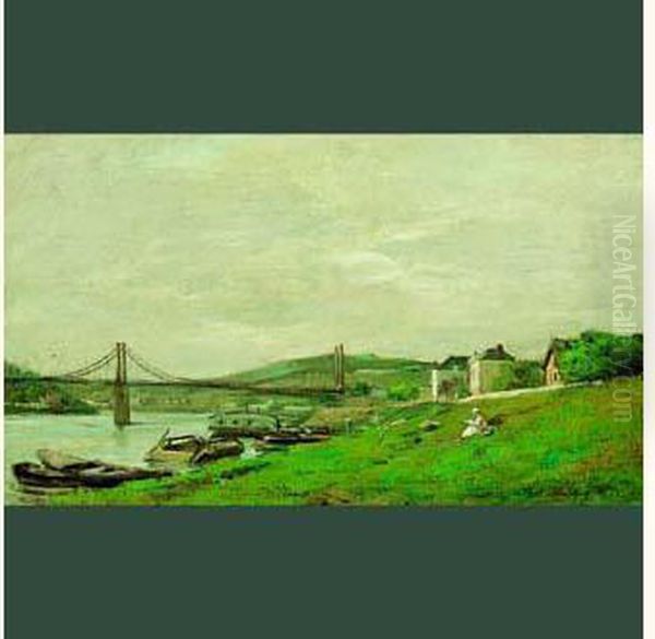 Lecture En Bord De Seine Oil Painting by Karl Pierre Daubigny