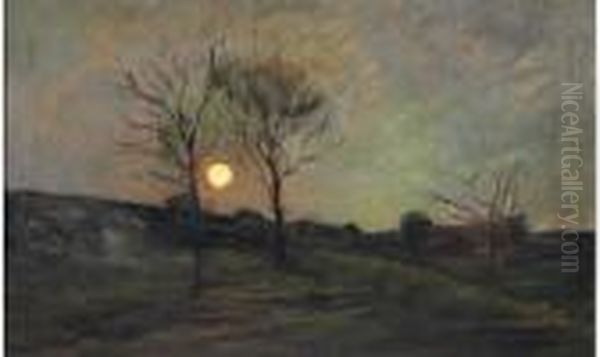 Clair De Lune, Aux Environs D'auvers Oil Painting by Karl Pierre Daubigny