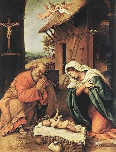 Nativity 1523 Oil Painting by Lorenzo Lotto