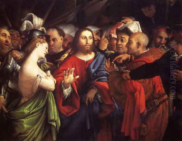 Christ and the Adulteress 1530-35 Oil Painting by Lorenzo Lotto