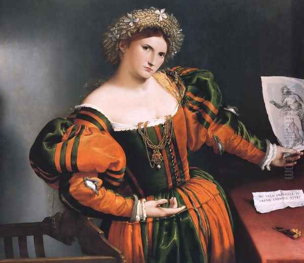 Portrait Of A Lady With A Picture Of The Suicide Of Lucretia Oil Painting by Lorenzo Lotto