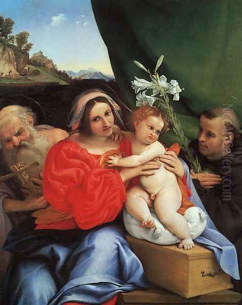 Virgin and Child with Saints Jerome and Anthony 1521 Oil Painting by Lorenzo Lotto