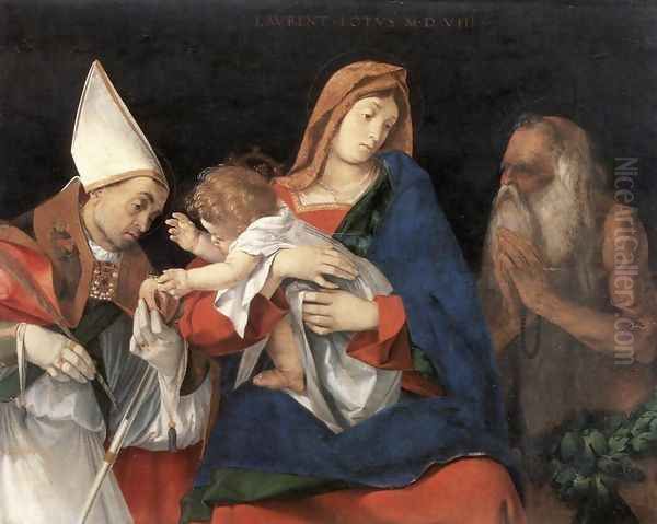 Madonna and Child with St Flavian and St Onophrius 1508 Oil Painting by Lorenzo Lotto