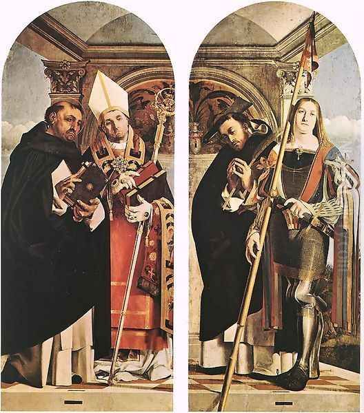 Sts Thomas Aquinas and Flavian, Sts Peter the Martyr and Vitus 1508 Oil Painting by Lorenzo Lotto