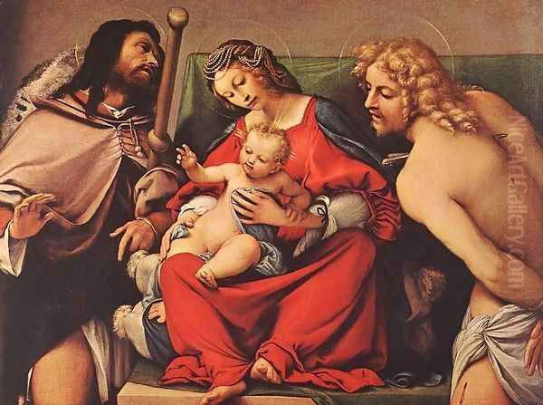 Madonna with the Child and Sts Rock and Sebastian 2 Oil Painting by Lorenzo Lotto