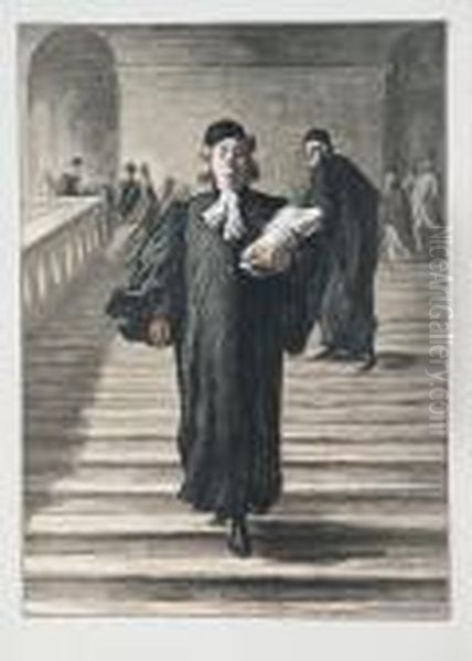 La Escalera Del Palacio De Justicia Oil Painting by Honore Daumier