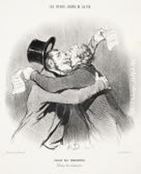 Fusion Des Compagnies / Effusion Des Actionnaires Oil Painting by Honore Daumier