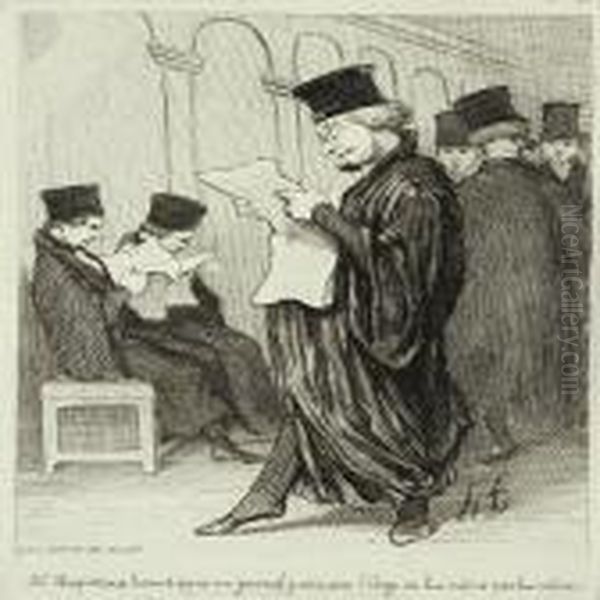 Maitre Chapotard Lisant Dans Un Journal Judiciaire L'eloge De Lui-meme Par Lui-meme Oil Painting by Honore Daumier