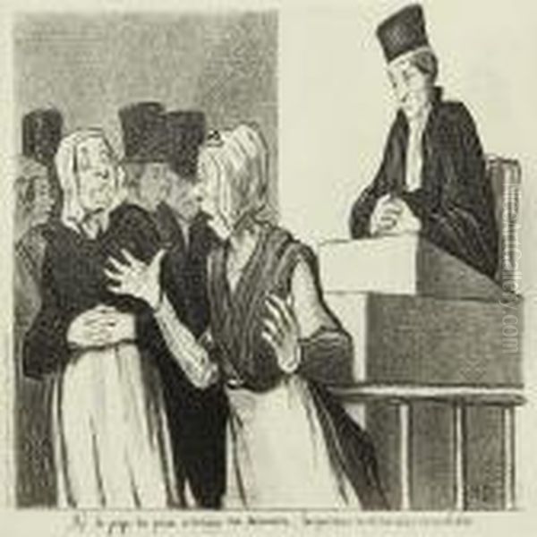 Monsieur Le Jue De Paix A Rendu Sa Decision, Les Parties Sont Censees Conciliees Oil Painting by Honore Daumier