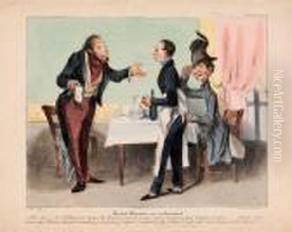 Robert Macaire Au Restaurant Oil Painting by Honore Daumier