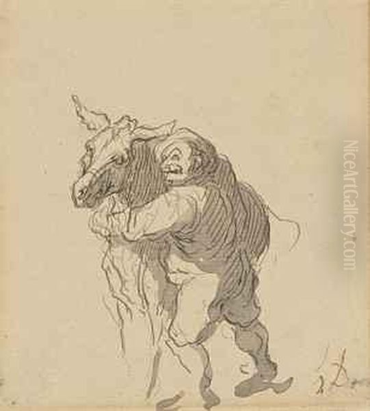 Sancho Panza Et Son Ane Oil Painting by Honore Daumier