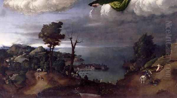 St Nicholas in Glory with Sts John the Baptist and Lucy (detail) Oil Painting by Lorenzo Lotto