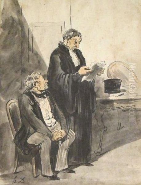 Avocat Et Son Client. Oil Painting by Honore Daumier