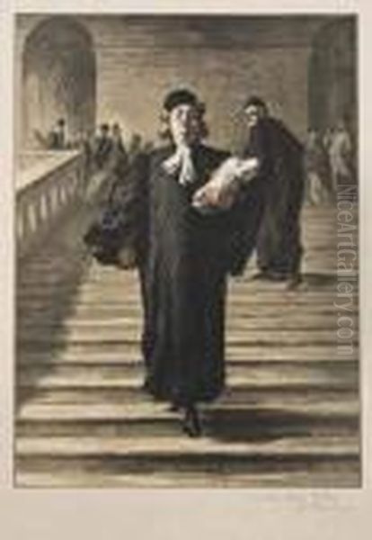 Descente Du Grand Escalier Du Palais De Justice Oil Painting by Honore Daumier