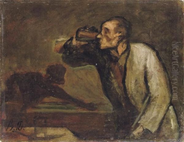 Joueurs De Billiard (le Buveur) by Honore Daumier