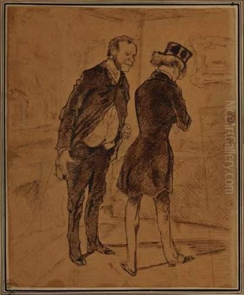 Deux Gentilhommes En Conversation Oil Painting by Honore Daumier