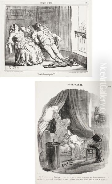 Pastorales. No. 34; And Croquis D'ete. No. 16, For Caricatures De Moeurs Part Ii And Iii Oil Painting by Honore Daumier