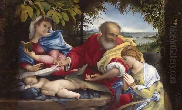 Rest on the Flight into Egypt Oil Painting by Lorenzo Lotto