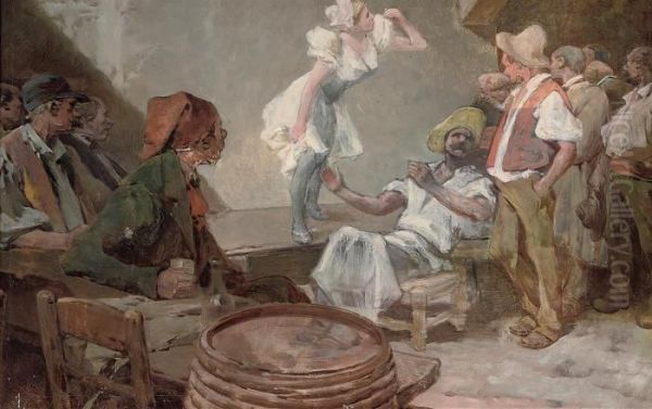 A Bawdy Tavern Scene Oil Painting by Honore Daumier