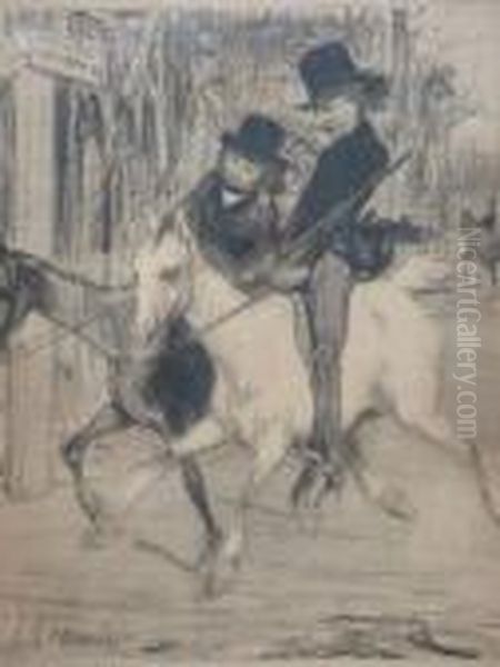 Egmitation Boutiquiere Sur Des Chevaux De Louage, Et Ou Il N'ya
Pas Autre Chose A Louer Oil Painting by Honore Daumier