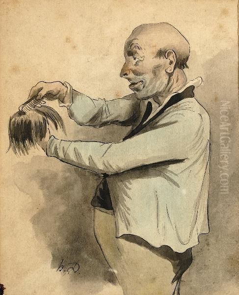 La Coiffeure De La Parruque Oil Painting by Honore Daumier