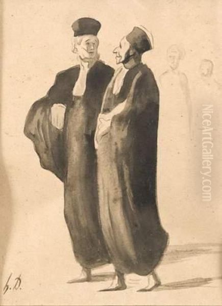 Les Deux Avocats Oil Painting by Honore Daumier