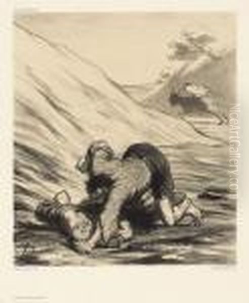 L'ane Et Les Deux Voleurs Oil Painting by Honore Daumier