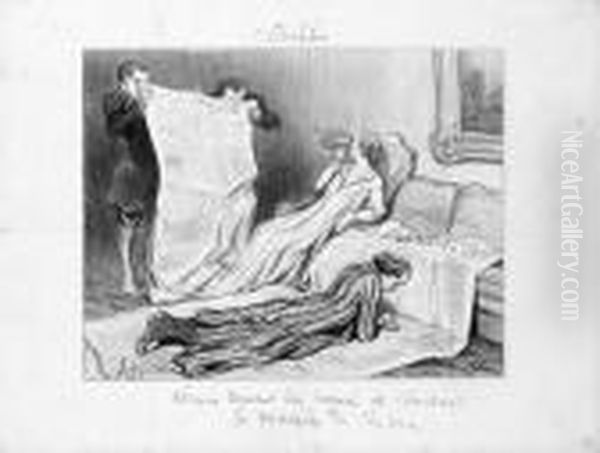 Abonnes Recevant Leur Journal Oil Painting by Honore Daumier